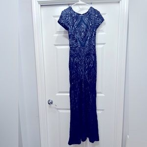 Betsy Adam Long Blue Sequin Dress